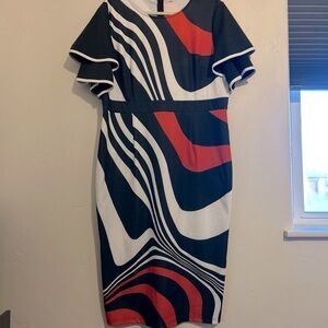 Unbranded Women’s Bodycon Midi Blk Red & White Dress Sz XL